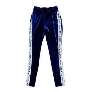 Milano Di Rouge Velvet Track Pants Blue Logo Tape Side Stripe Size M